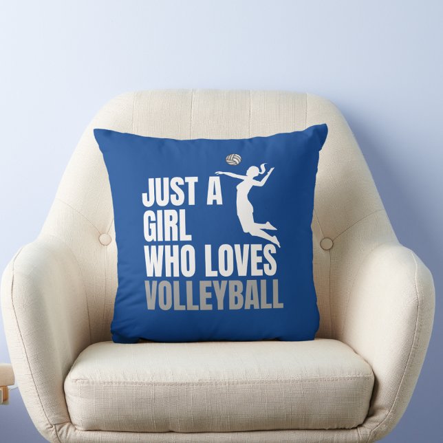 Just Girl Who Loves Volleyball Cute Stylish Blue Throw Pillow (Creator Uploaded)