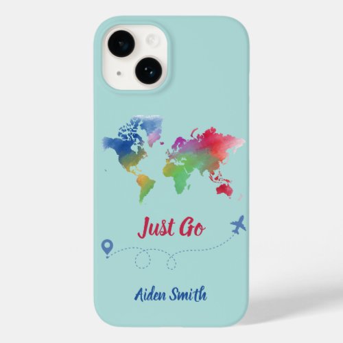 Just Go Watercolor World Map Case_Mate iPhone 14 Case