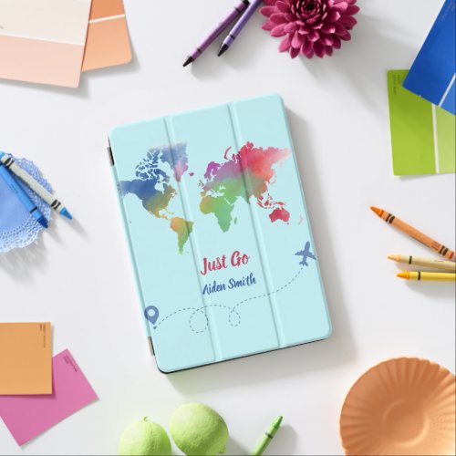 Just Go Watercolor World Map iPad Air Cover