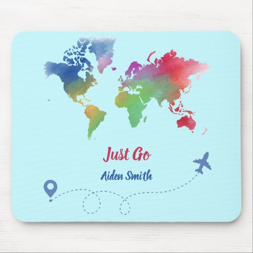 Just Go Watercolor World Map Mouse Pad