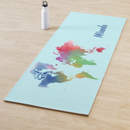 Just Go Watercolor World Map Yoga Mat