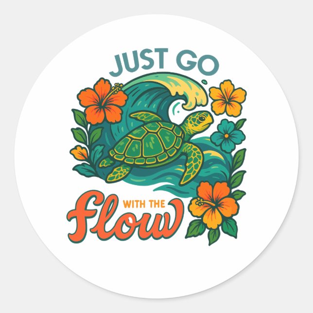 Just Go with the Flow Turtle Classic Round Sticker (Front)
