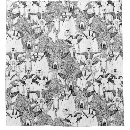 just goats black white shower curtain