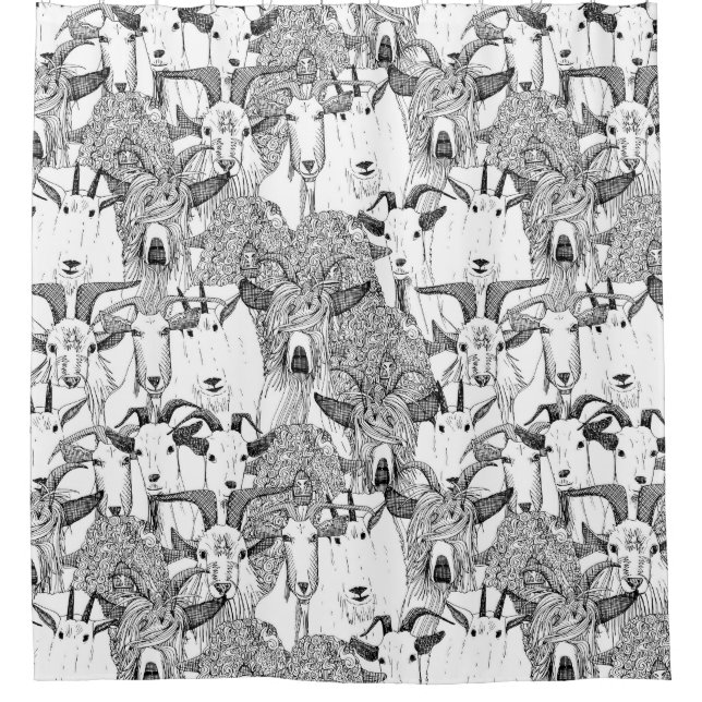 just goats black white shower curtain (Front)