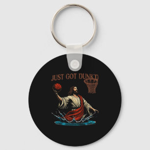 Just Got Dunked Funny Baptism Jesus Christian Bask Keychain