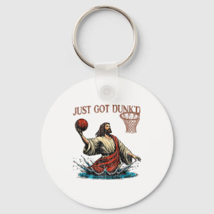 Just Got Dunked Funny Baptism Jesus Christian Bask Keychain