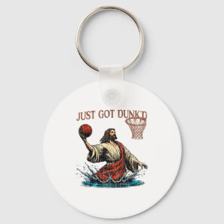 Just Got Dunked Funny Baptism Jesus Christian Bask Keychain