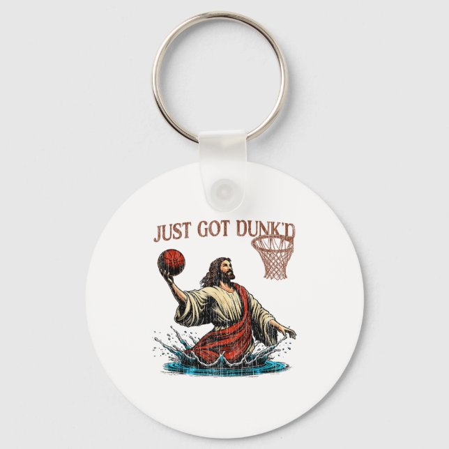 Just Got Dunked Funny Baptism Jesus Christian Bask Keychain (Front)