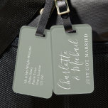 Just Got Married Silver Sage Signature Luggage Tag<br><div class="desc">Travel in style as Newly Weds. Designed to coordinate with our Signature wedding collection. Featuring signature style names,  this elegant silver sage luggage tag can be personalised with your information in chic white lettering. Designed by Thisisnotme©</div>