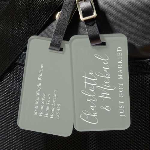 Just Got Married Silver Sage Signature Luggage Tag