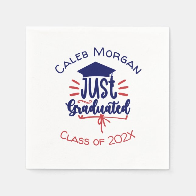 Just Graduated Red & Blue Personalized  Napkins (Front)