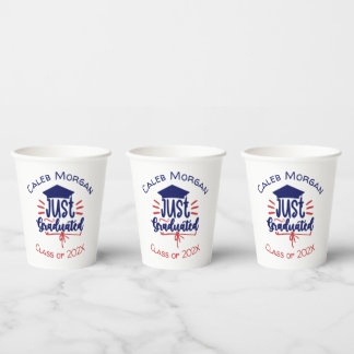 Just Graduated Red & Blue Personalized Paper Cups