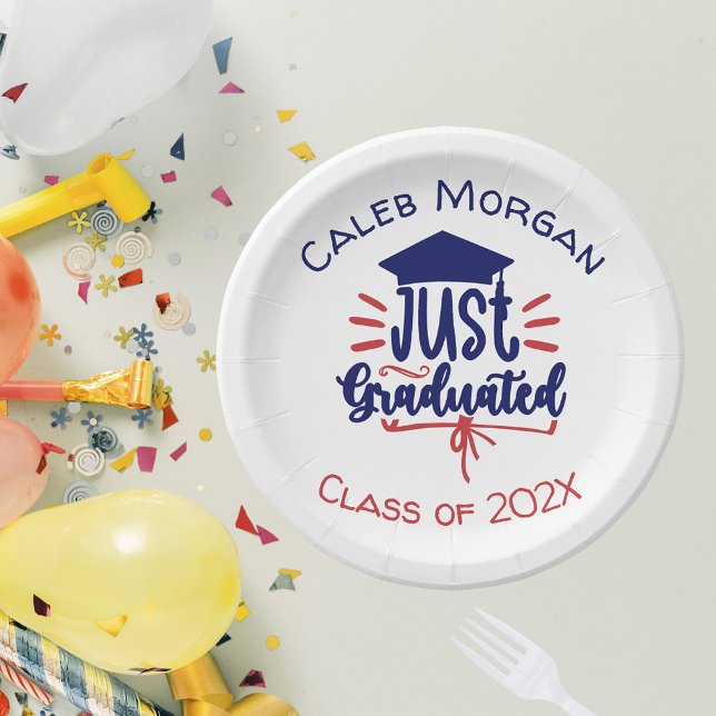 Just Graduated Red & Blue Personalized  Paper Plates (Creator Uploaded)
