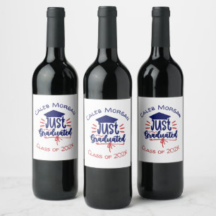 Just Graduated Red & Blue Personalized  Wine Label