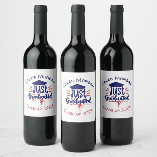 Just Graduated Red  Blue Personalized  Wine Label