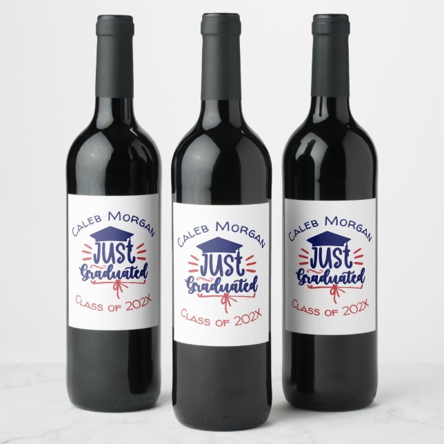 Just Graduated Red & Blue Personalized  Wine Label (Bottles)
