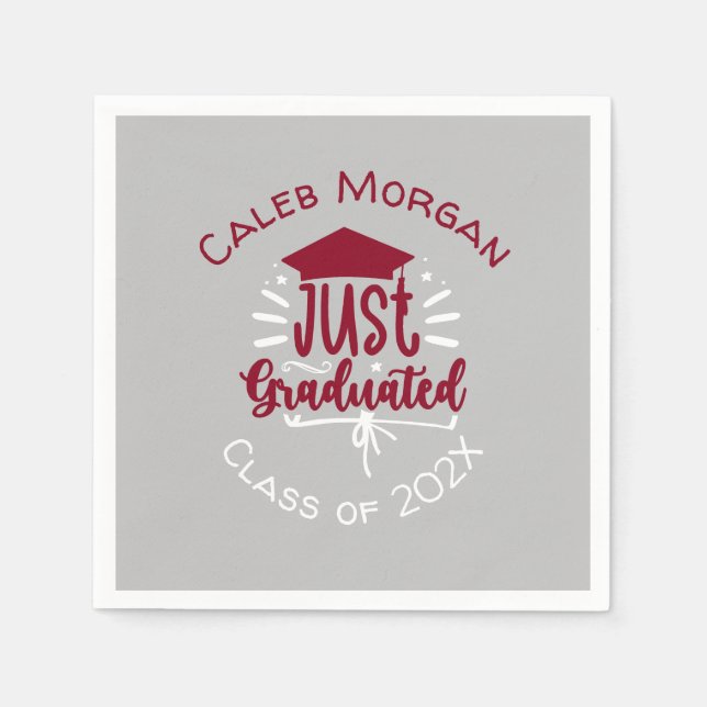 Just Graduated Red & White Personalized  Napkins (Front)