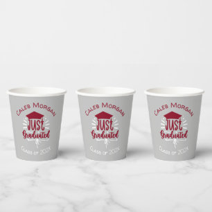 Just Graduated Red & White Personalized  Paper Cups