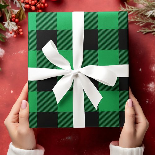Just Green and Black Buffalo Plaid Christmas Wrapping Paper Sheets