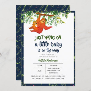 Just Hang On Sloth Baby Shower Boys Girls Neutral Invitation