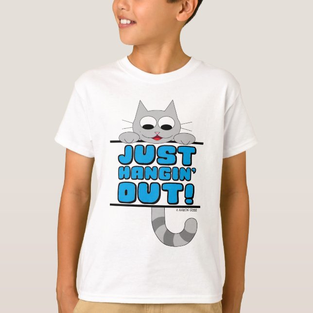 JUST HANGIN' OUT! Cute Cartoon Cat T-Shirt (Front)