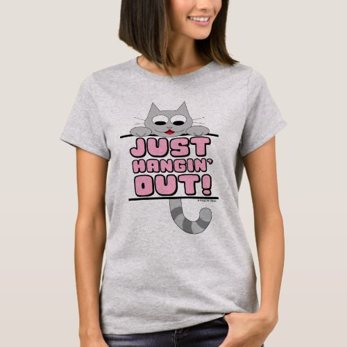 JUST HANGIN OUT Cute Cat Pink T_Shirt