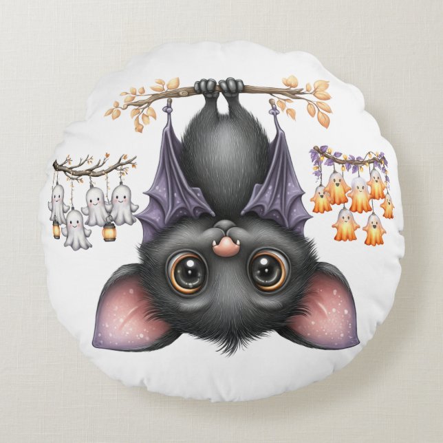 Just hanging around, Bats Round Pillow (Front)