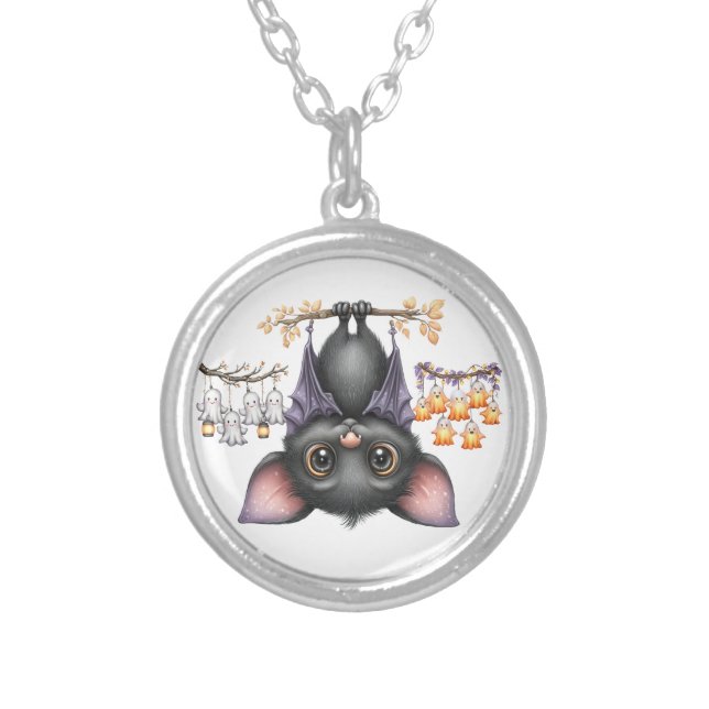 Just hanging around, Bats Silver Plated Necklace (Front)