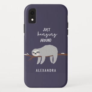 Just hanging around fun bright cartoon sloth iPhone XR case