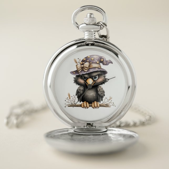 Just hanging around, Mysterious, mischievous Crow. Pocket Watch (Inside)