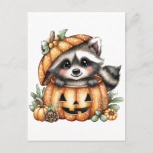Just hanging around, Playful Raccoon In Pumpkin Postcard