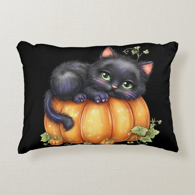 Just hanging around, Resting Kitten In Pumpkin Accent Pillow (Front)