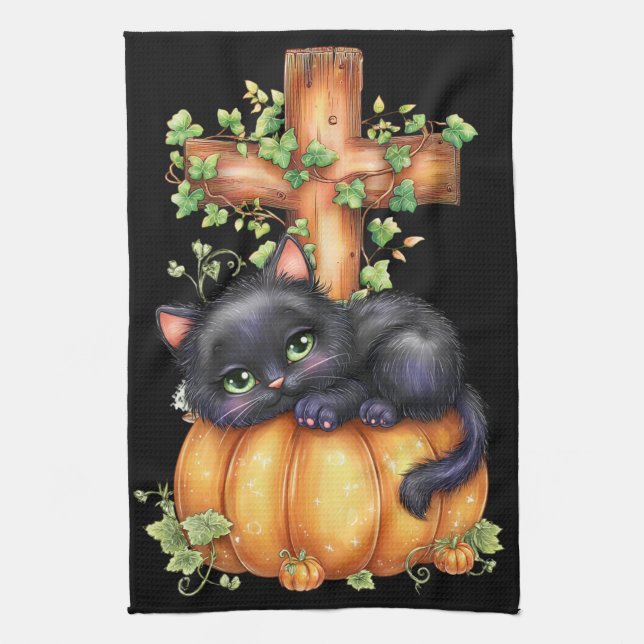 Just hanging around, Resting Kitten In Pumpkin Kitchen Towel (Vertical)
