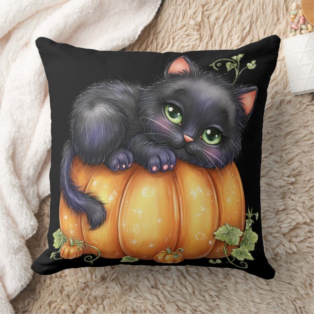 Just hanging around, Resting Kitten In Pumpkin Throw Pillow (Blanket)
