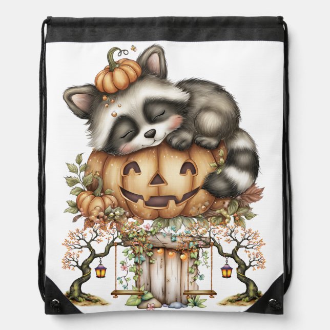 Just hanging around, Sleepy Racoon Drawstring Bag (Front)