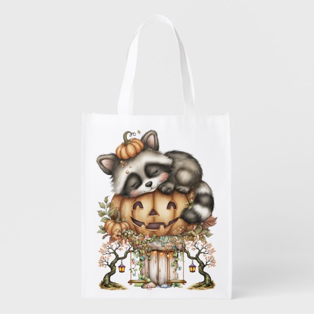 Just hanging around, Sleepy Racoon Grocery Bag (Front)