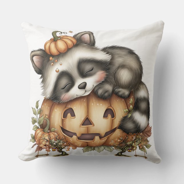 Just hanging around, Sleepy Racoon Throw Pillow (Front)