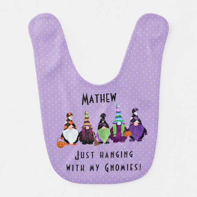 Just Hanging With My Gnomies Personalized 2 Sided  Baby Bib (Front)