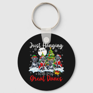 Just Hanging With My Great Danes Xmas Three Santa Keychain