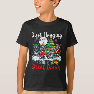 Just Hanging With My Great Danes Xmas Three Santa  T-Shirt