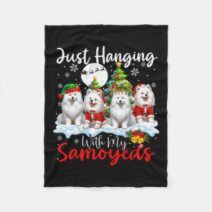Just Hanging With My Samoyeds Xmas Three Santa Dog Fleece Blanket