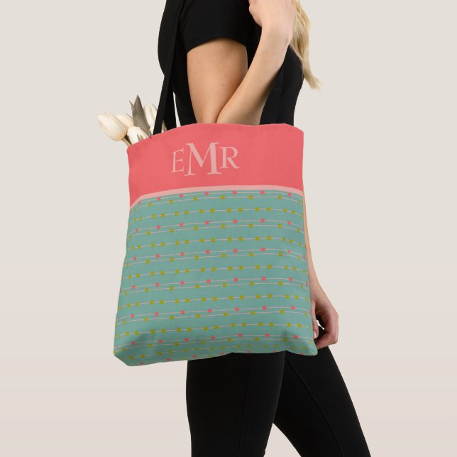 Just Happy Dots on Strings Monogram Tote Bag (Close Up)