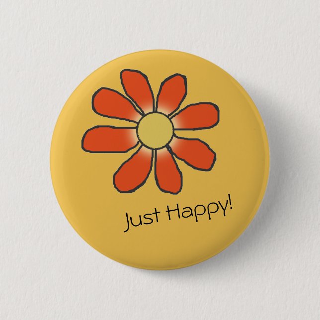 JUST HAPPY Red Graphical Flower Button (Front)