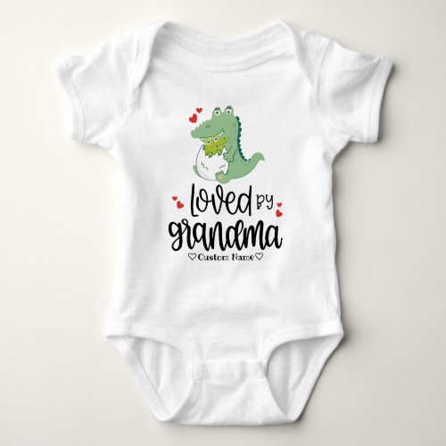 Just Hatched Green Dinosaur _ Loved by Grandma Baby Bodysuit