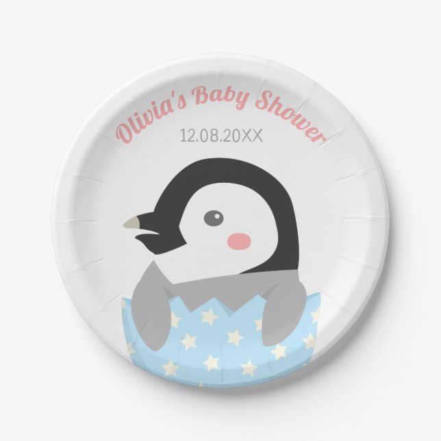 Just Hatched Little Penguin Baby Shower Paper Plates (Front)