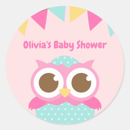 Just Hatched Pink Owl Themed Baby Shower Stickers