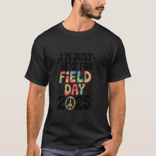 Just Here For Field Day 2025 Kids Peace Teacher Si T-Shirt