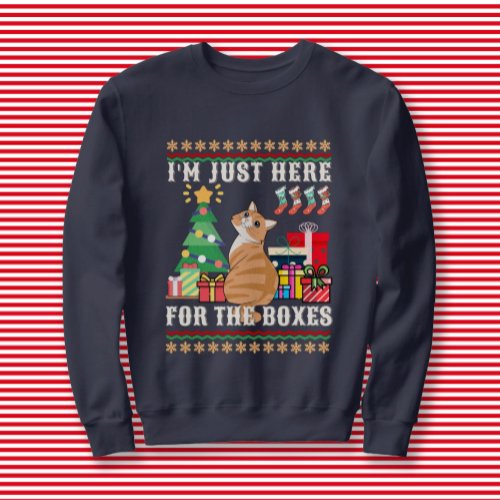 Just Here For The Boxes Christmas Cat Sweatshirt
