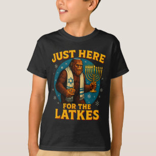 Just Here For The Latkes Funny Hanukkah Bigfoot  T-Shirt