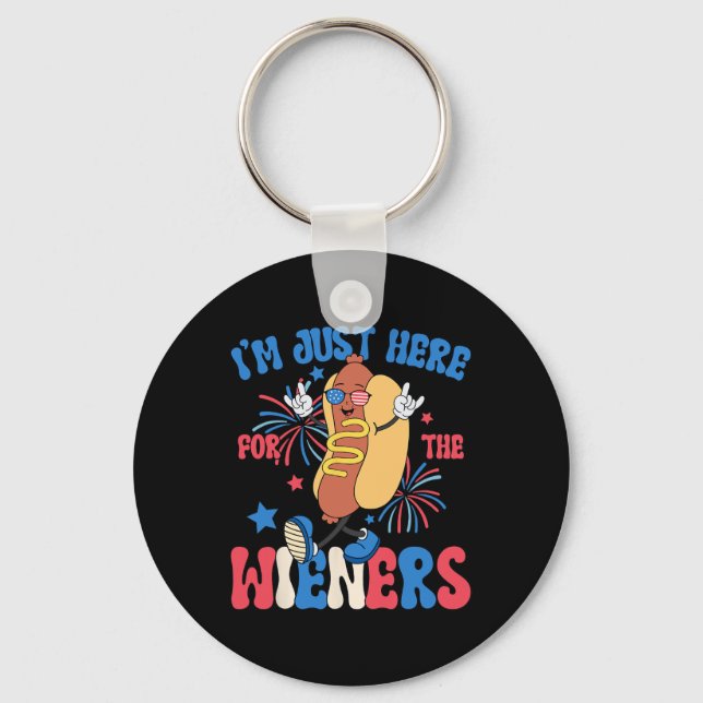 Just Here For The Weiners 4th Of July Funny Hot Do Keychain (Front)